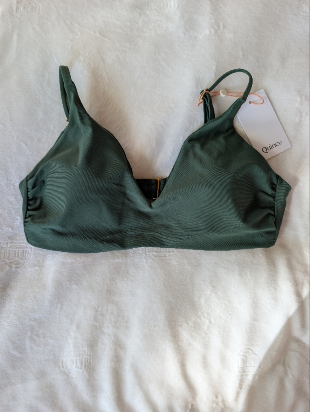 NWT Quince Forest Green Italian V-neck Bikini Swim Top Size Large